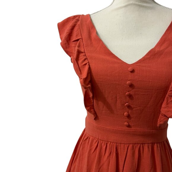 Cupshe Linen Blend Ruffled Sleeveless V-Neck Backless Mini Dress XS - Picture 3 of 13